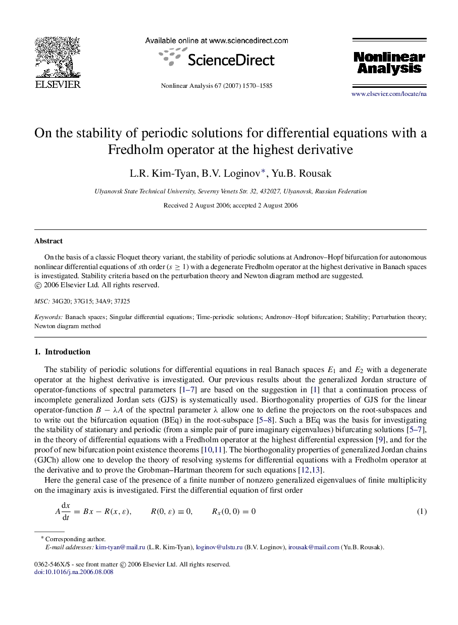 On the stability of periodic solutions for differential equations with a Fredholm operator at the highest derivative