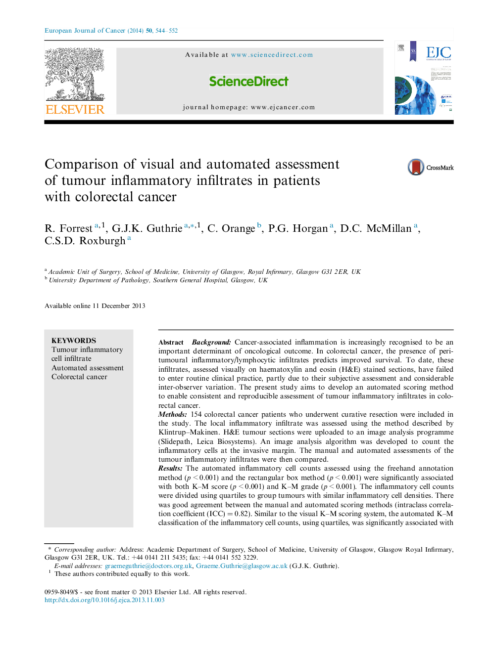 Comparison of visual and automated assessment of tumour inflammatory infiltrates in patients with colorectal cancer