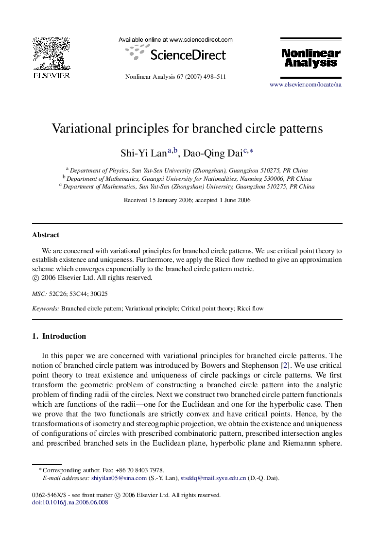 Variational principles for branched circle patterns