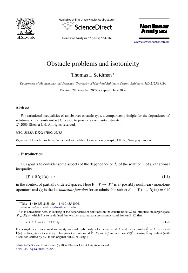 Obstacle problems and isotonicity