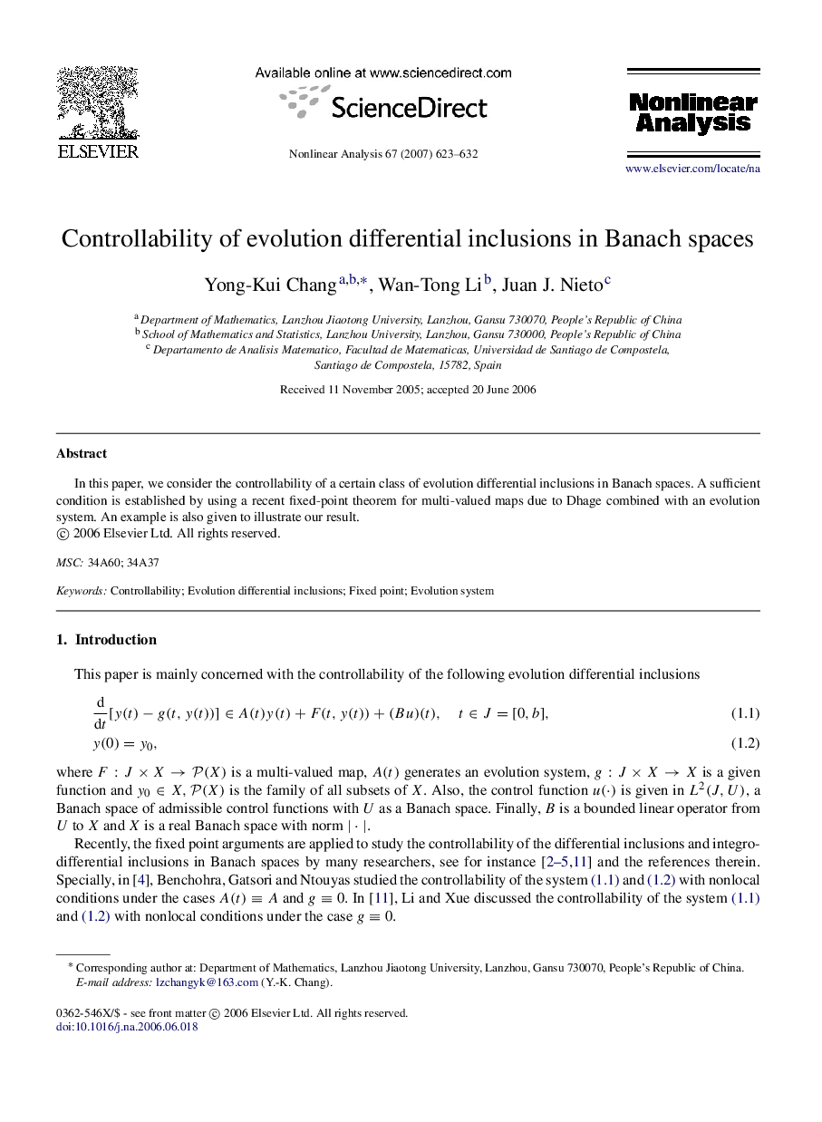 Controllability of evolution differential inclusions in Banach spaces