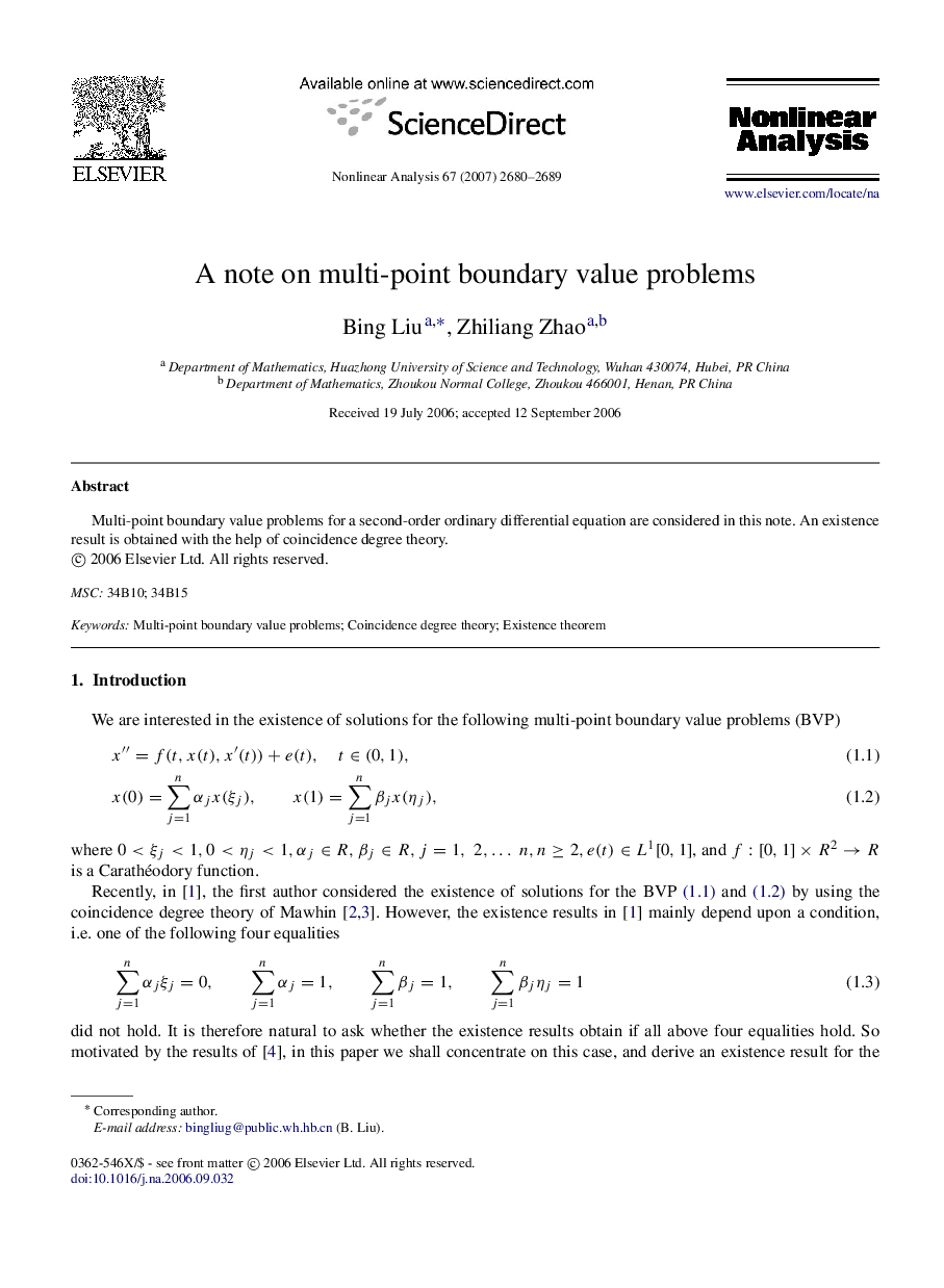 A note on multi-point boundary value problems