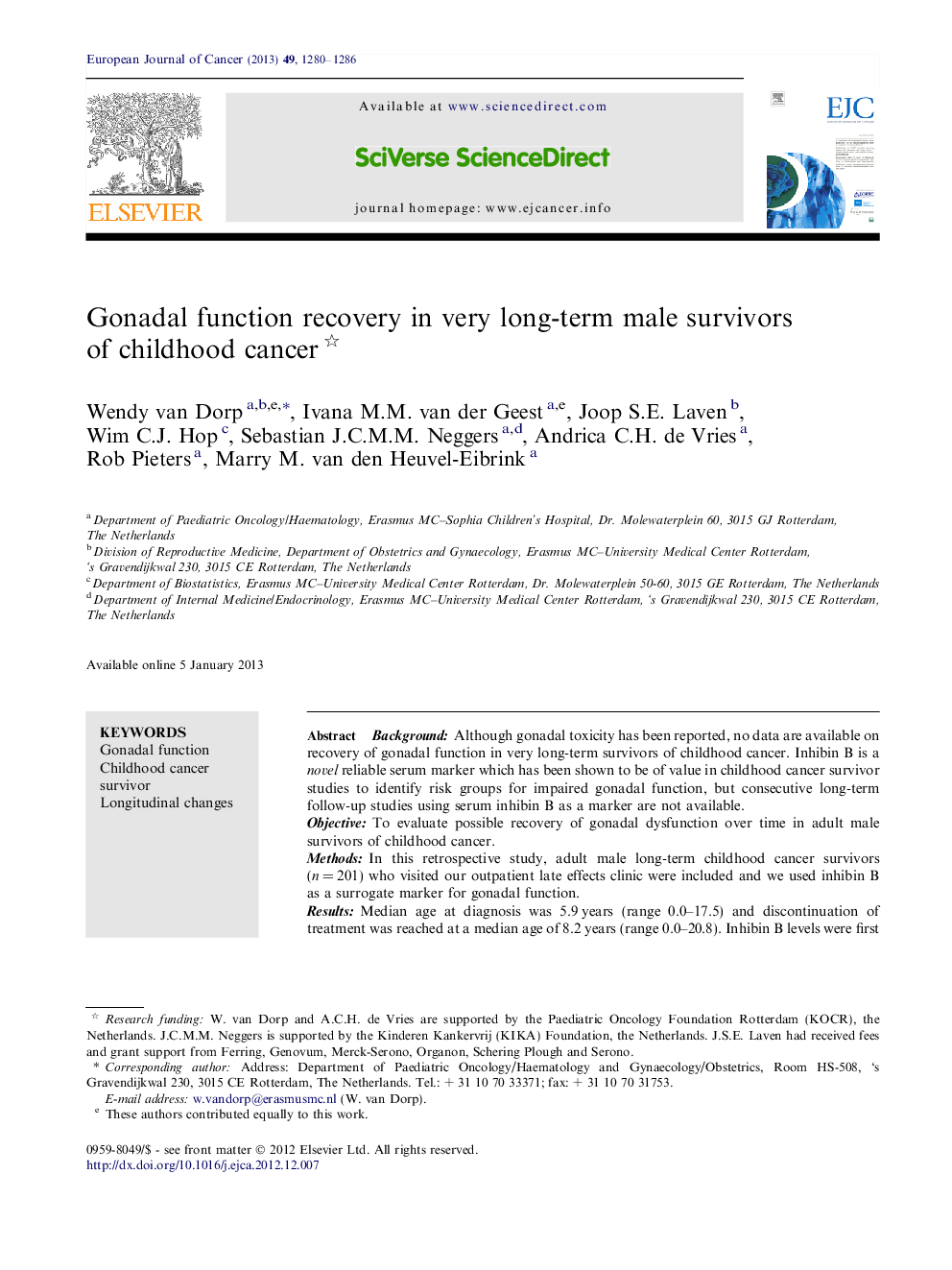 Gonadal function recovery in very long-term male survivors of childhood cancer