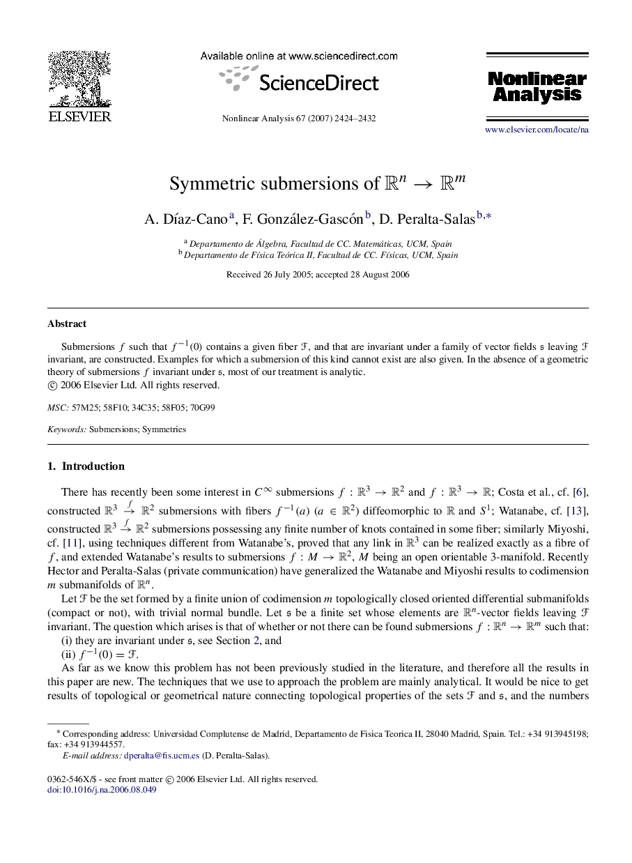 Symmetric submersions of Rn→RmRn→Rm