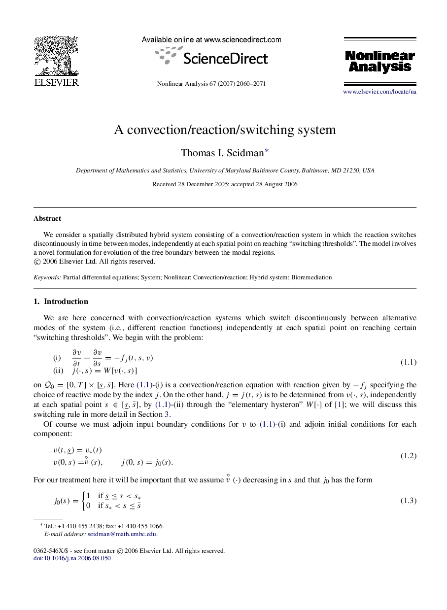 A convection/reaction/switching system