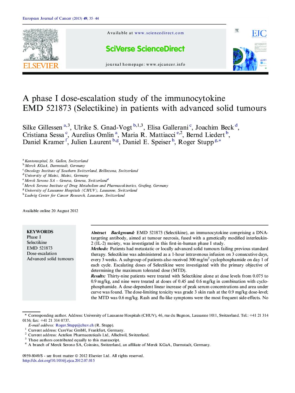 A phase I dose-escalation study of the immunocytokine EMD 521873 (Selectikine) in patients with advanced solid tumours