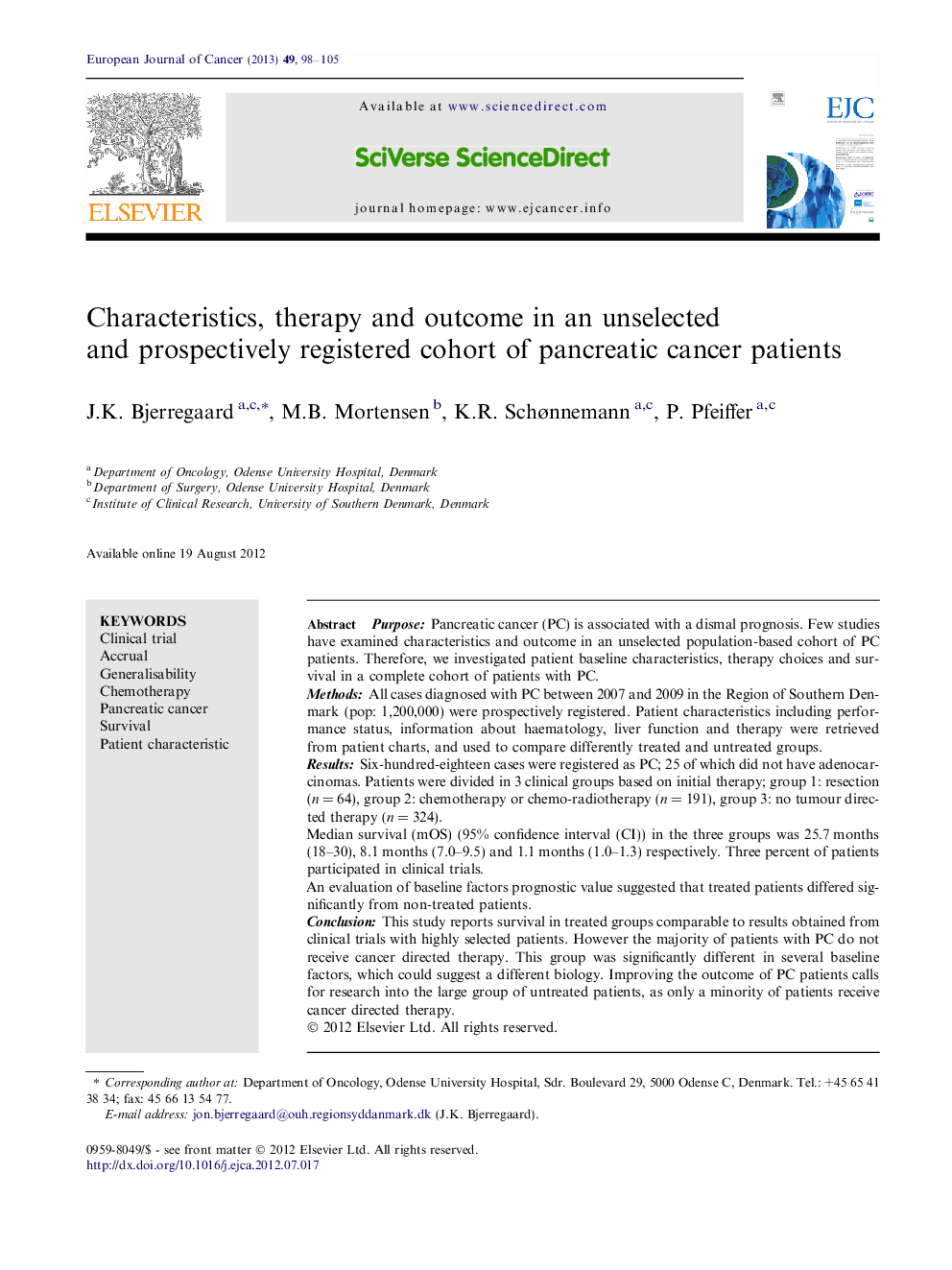 Characteristics, therapy and outcome in an unselected and prospectively registered cohort of pancreatic cancer patients