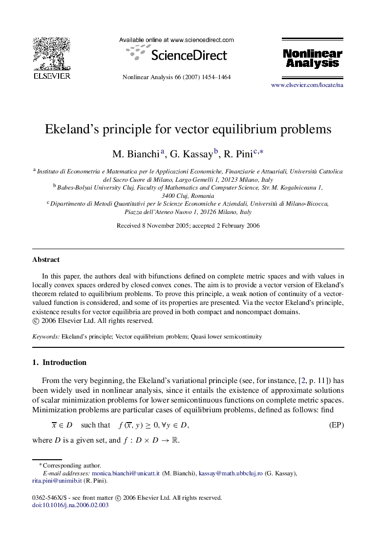 Ekeland’s principle for vector equilibrium problems