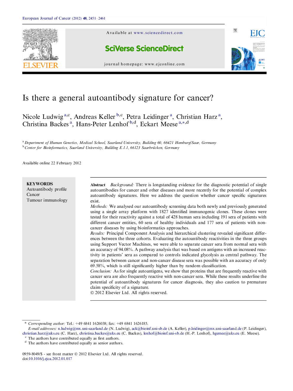 Is there a general autoantibody signature for cancer?