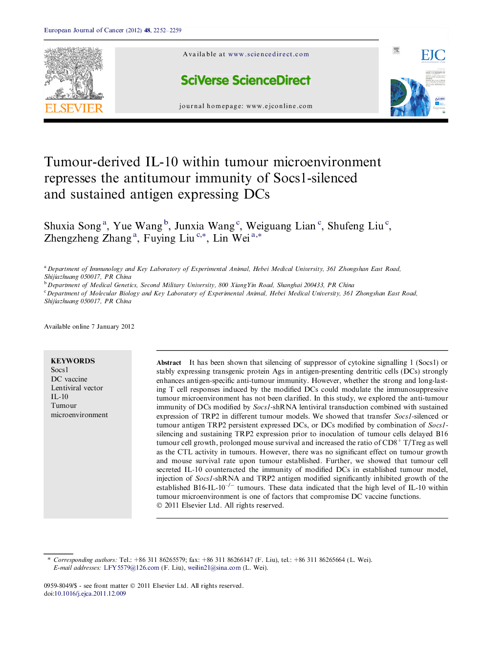 Tumour-derived IL-10 within tumour microenvironment represses the antitumour immunity of Socs1-silenced and sustained antigen expressing DCs