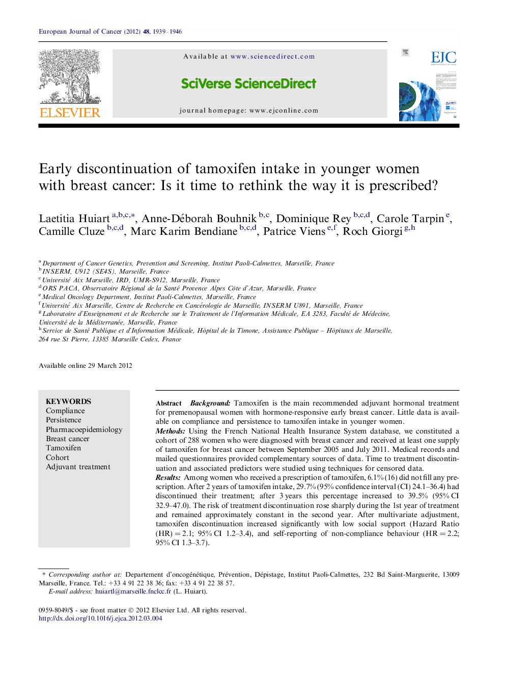 Early discontinuation of tamoxifen intake in younger women with breast cancer: Is it time to rethink the way it is prescribed?