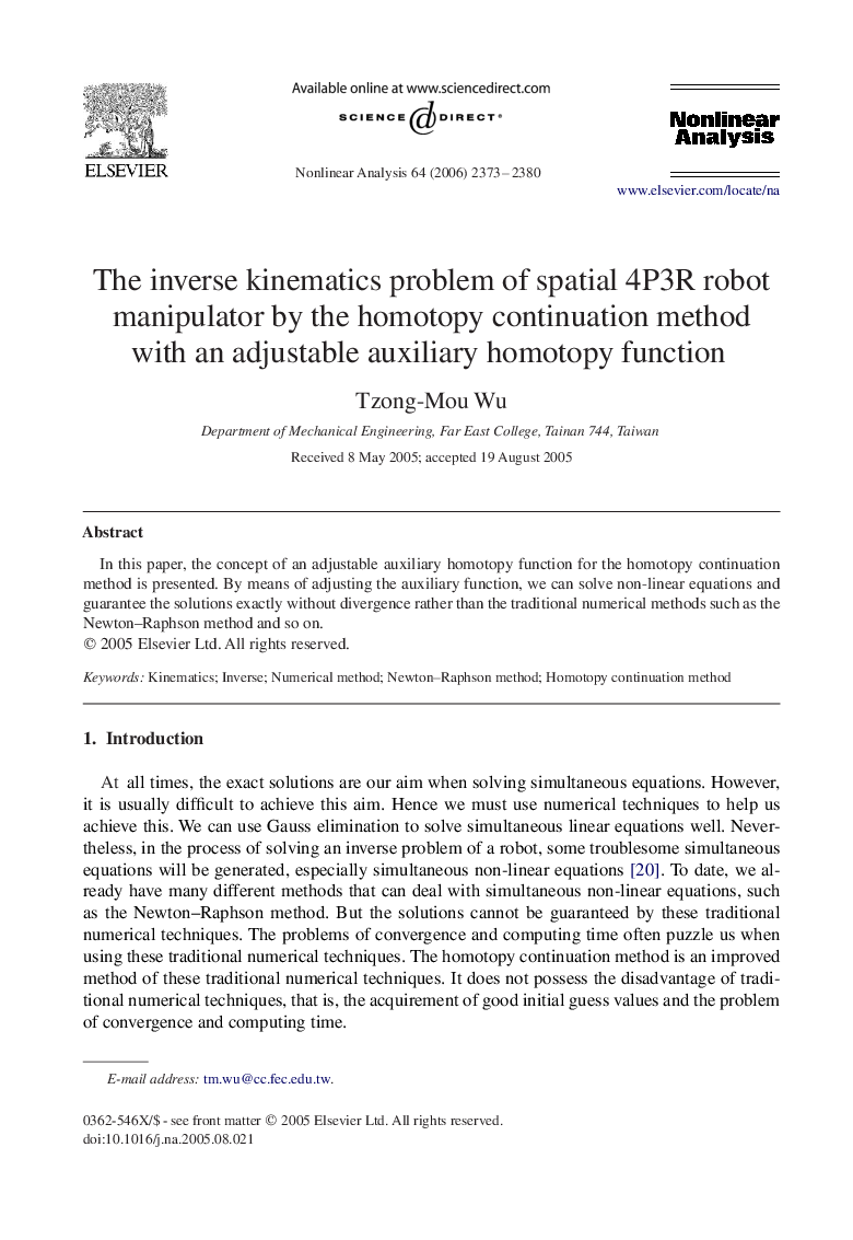 The inverse kinematics problem of spatial 4P3R robot manipulator by the homotopy continuation method with an adjustable auxiliary homotopy function