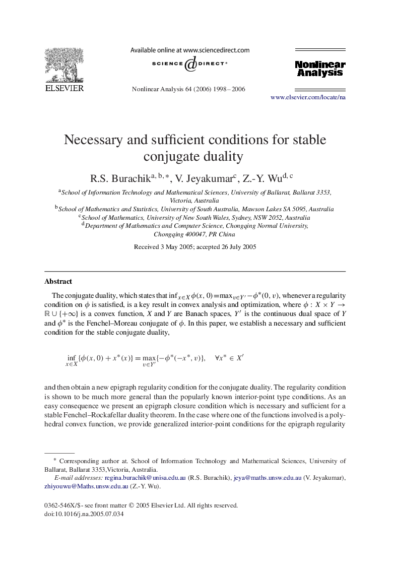 Necessary and sufficient conditions for stable conjugate duality