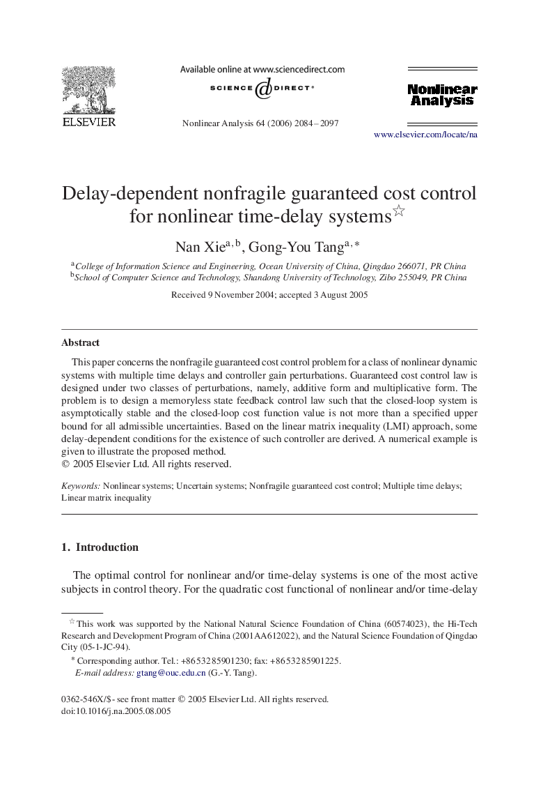 Delay-dependent nonfragile guaranteed cost control for nonlinear time-delay systems 