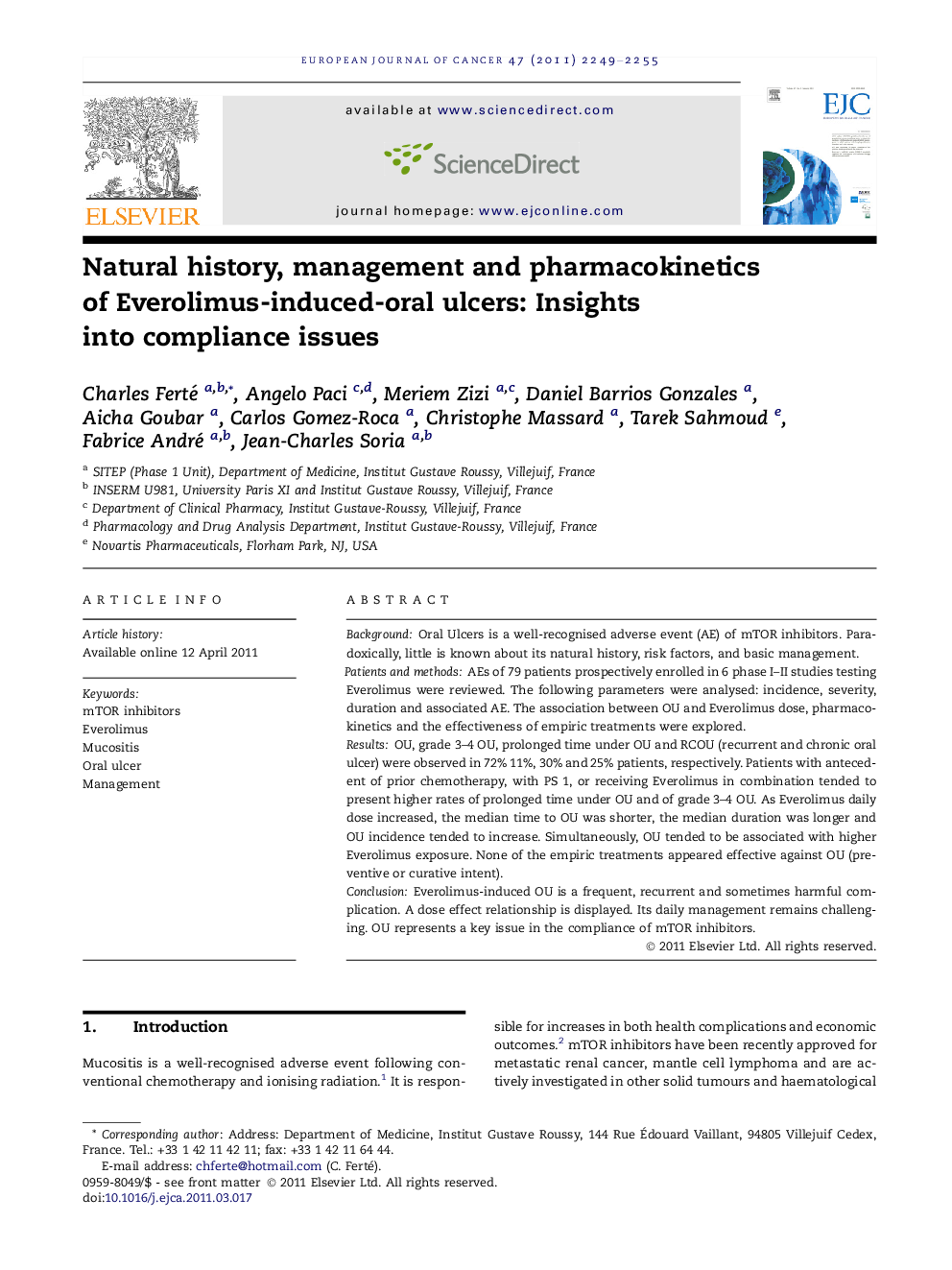 Natural history, management and pharmacokinetics of Everolimus-induced-oral ulcers: Insights into compliance issues