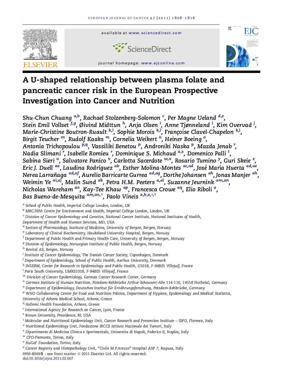 A U-shaped relationship between plasma folate and pancreatic cancer risk in the European Prospective Investigation into Cancer and Nutrition