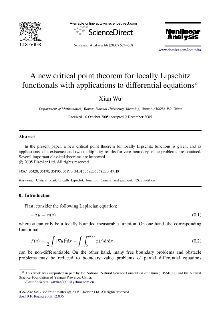 A new critical point theorem for locally Lipschitz functionals with applications to differential equations 