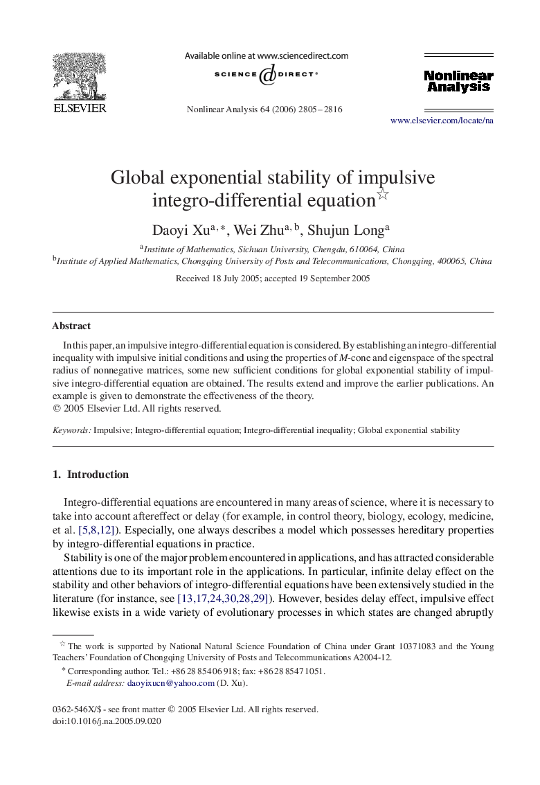 Global exponential stability of impulsive integro-differential equation 