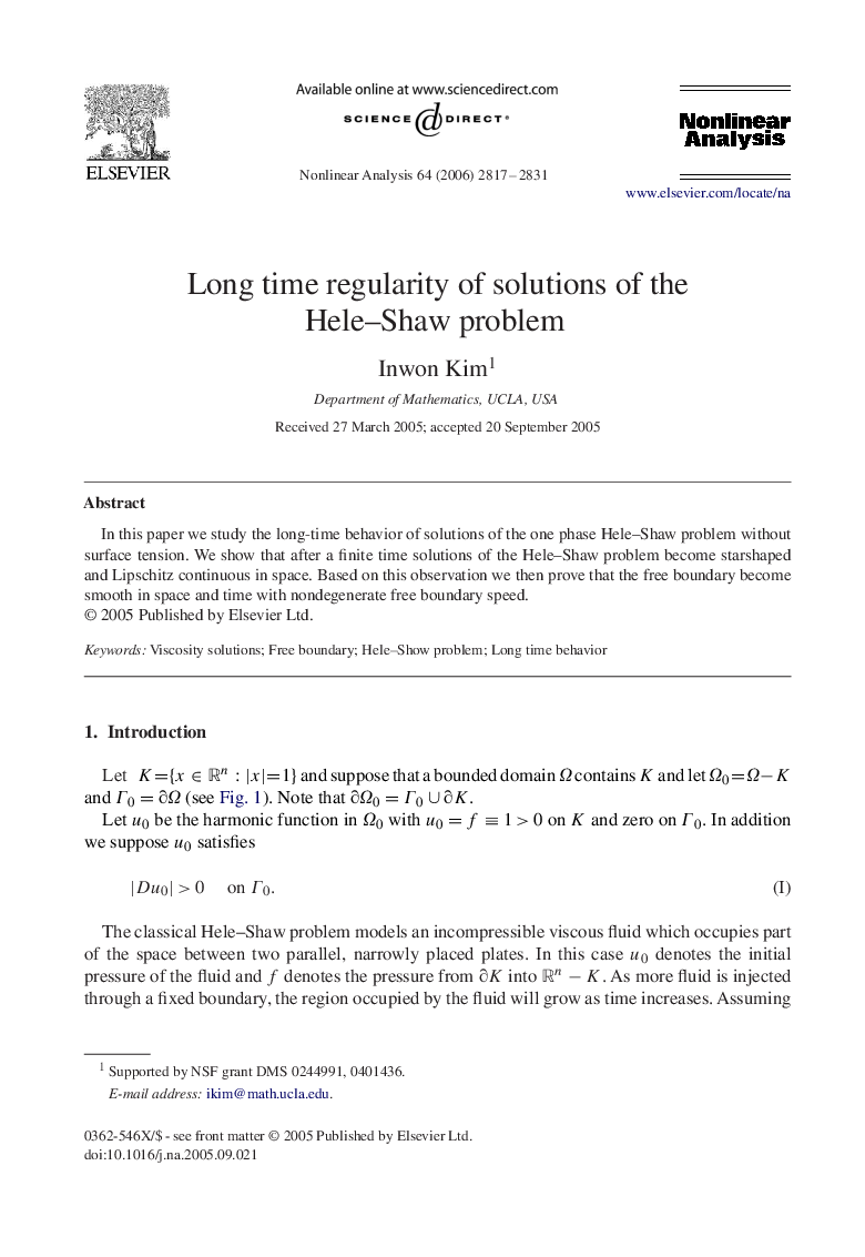 Long time regularity of solutions of the Hele–Shaw problem