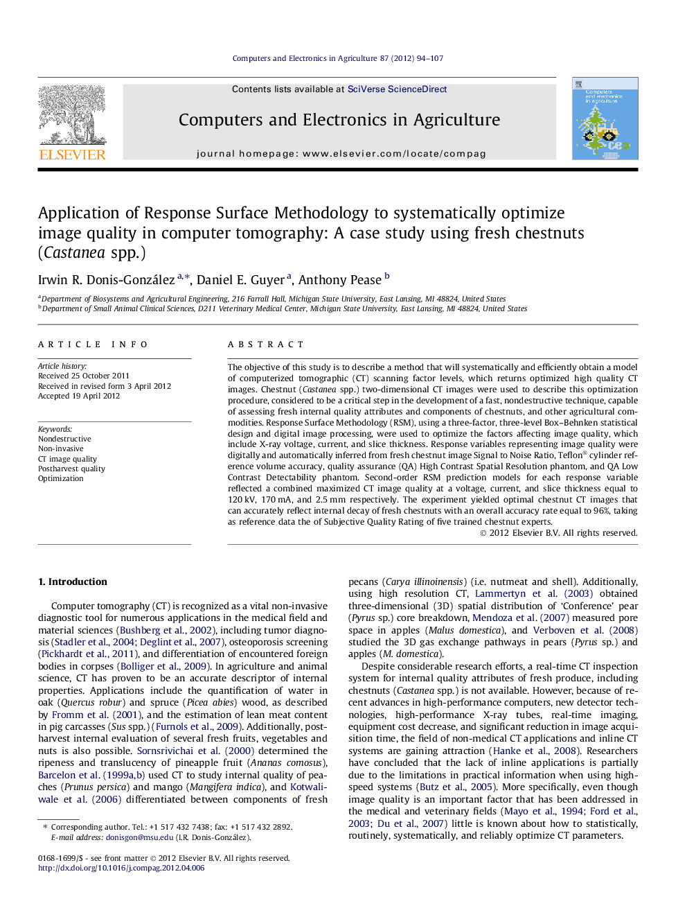 Application of Response Surface Methodology to systematically optimize image quality in computer tomography: A case study using fresh chestnuts (Castanea spp.)