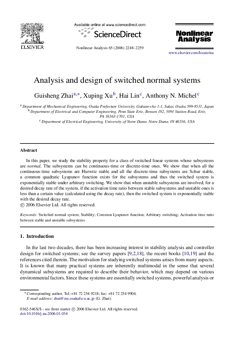 Analysis and design of switched normal systems