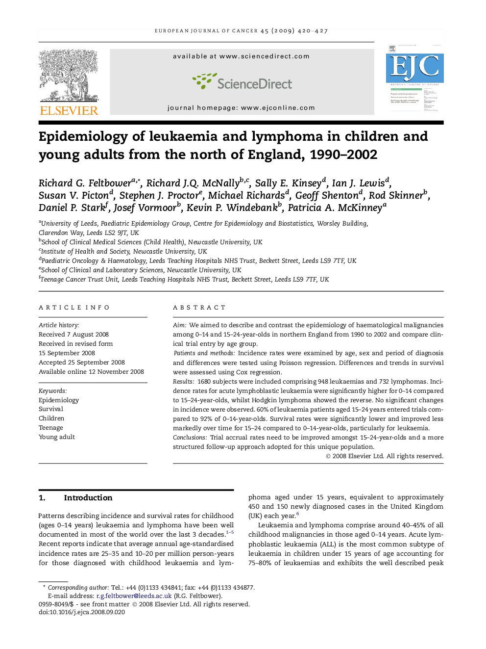 Epidemiology of leukaemia and lymphoma in children and young adults from the north of England, 1990-2002