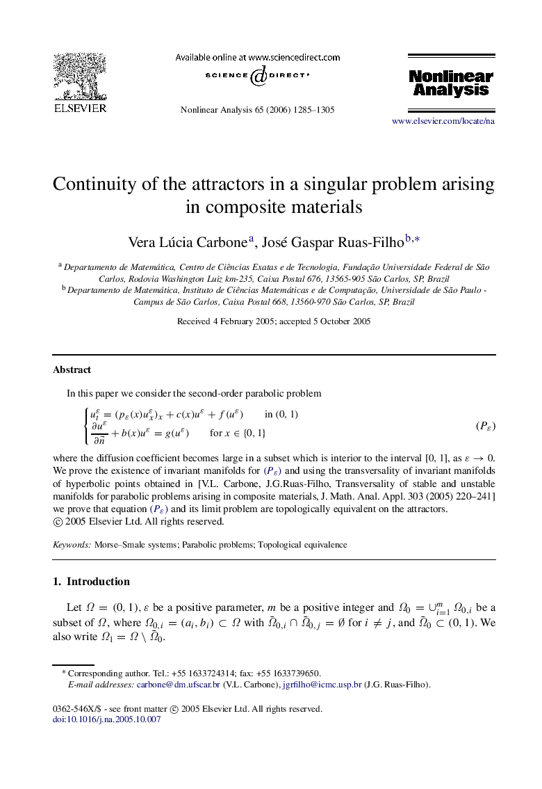 Continuity of the attractors in a singular problem arising in composite materials