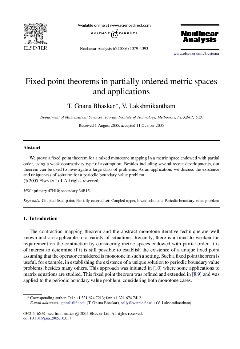 Fixed point theorems in partially ordered metric spaces and applications