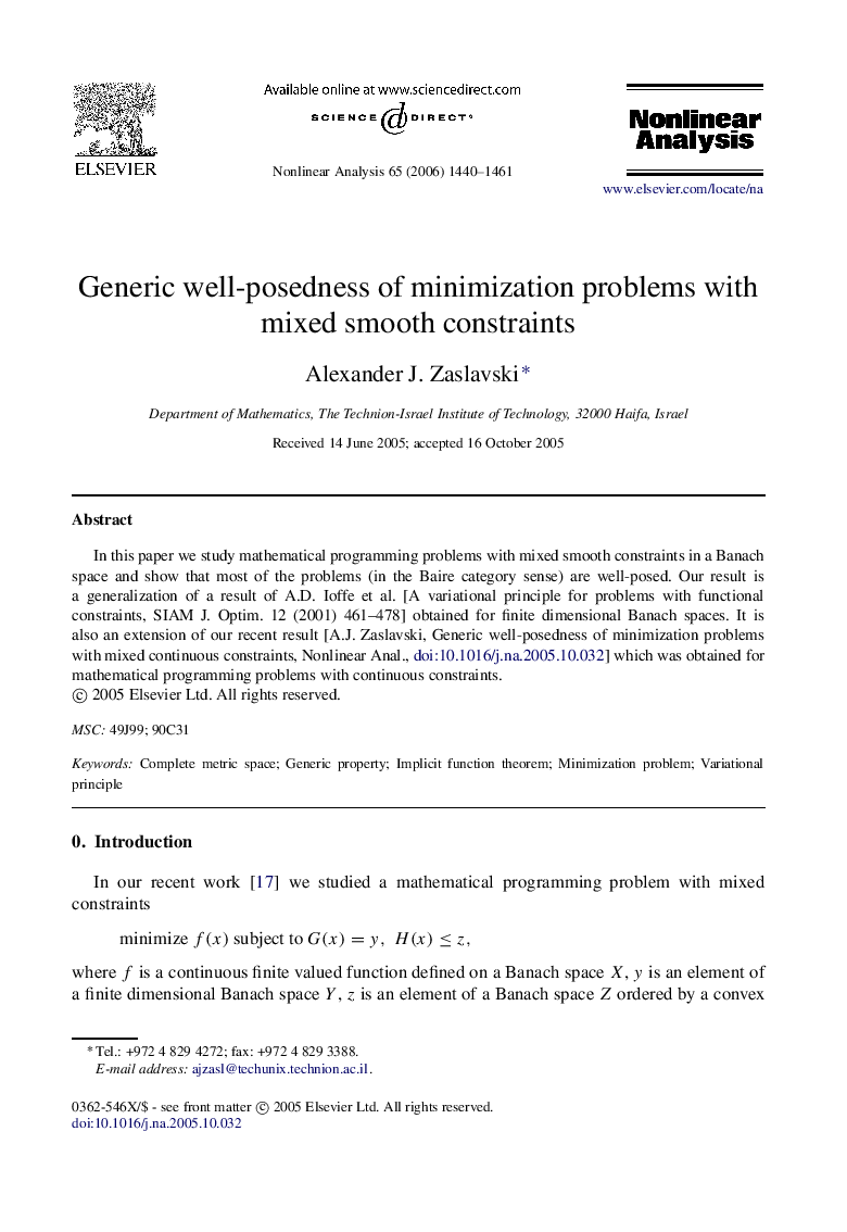 Generic well-posedness of minimization problems with mixed smooth constraints