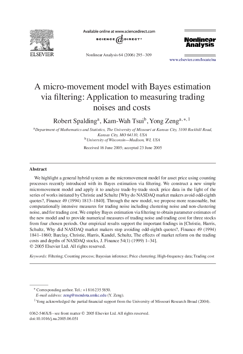 A micro-movement model with Bayes estimation via filtering: Application to measuring trading noises and costs