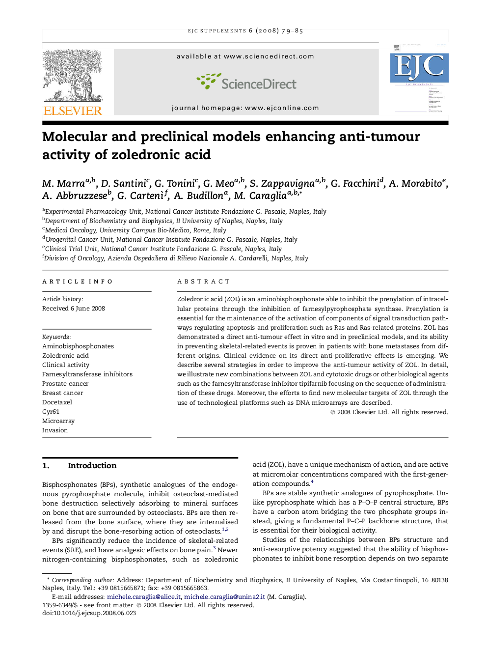 Molecular and preclinical models enhancing anti-tumour activity of zoledronic acid