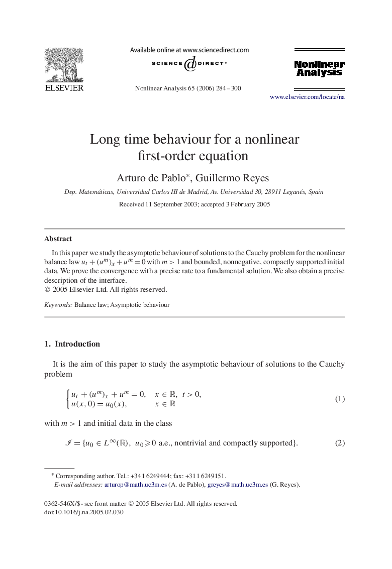 Long time behaviour for a nonlinear first-order equation