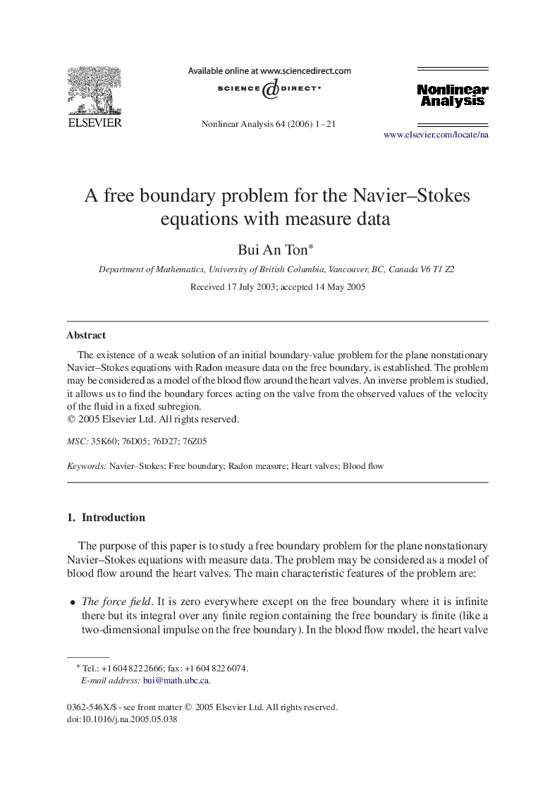 A free boundary problem for the Navier–Stokes equations with measure data