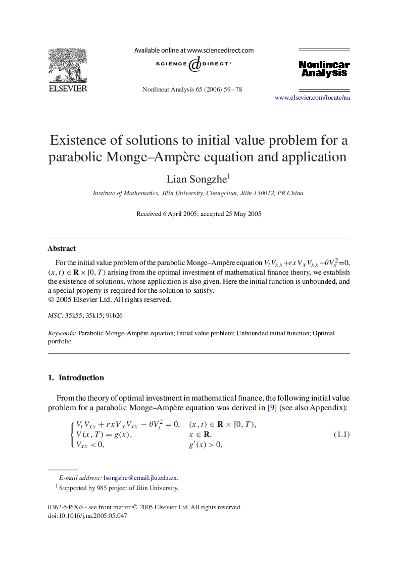 Existence of solutions to initial value problem for a parabolic Monge-AmpÃ¨re equation and application