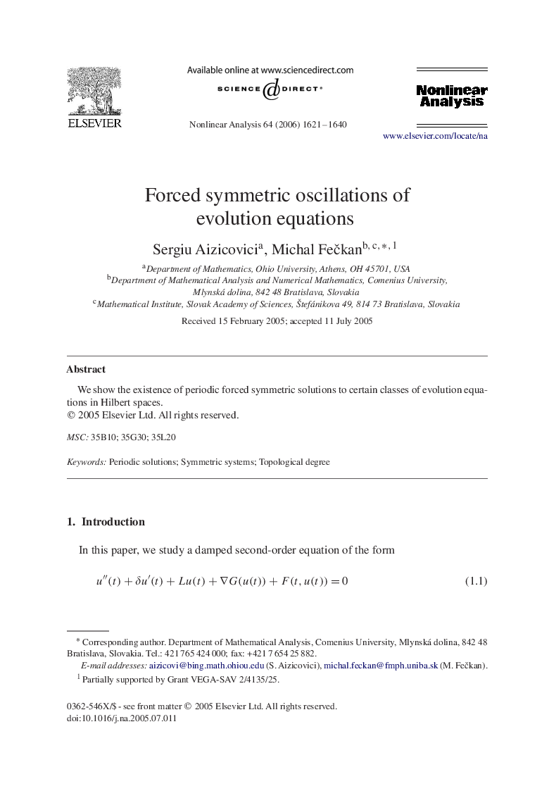 Forced symmetric oscillations of evolution equations