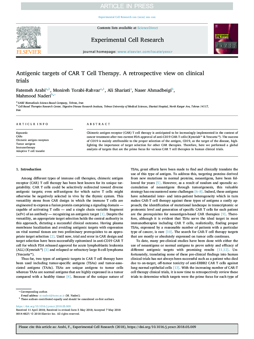 Antigenic targets of CAR T Cell Therapy. A retrospective view on clinical trials