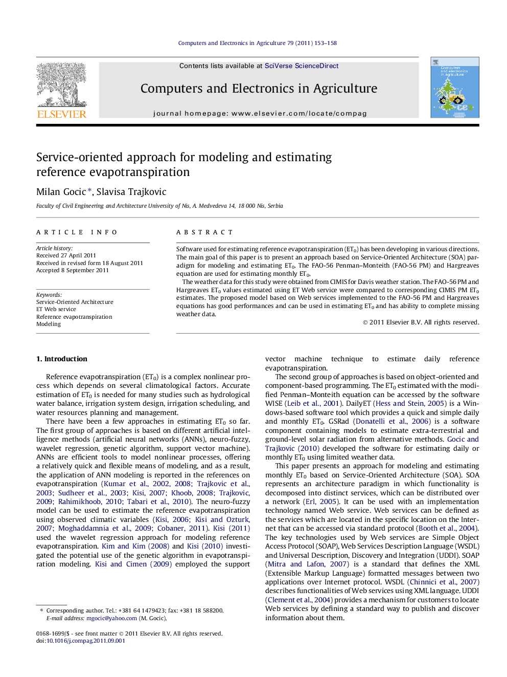 Service-oriented approach for modeling and estimating reference evapotranspiration