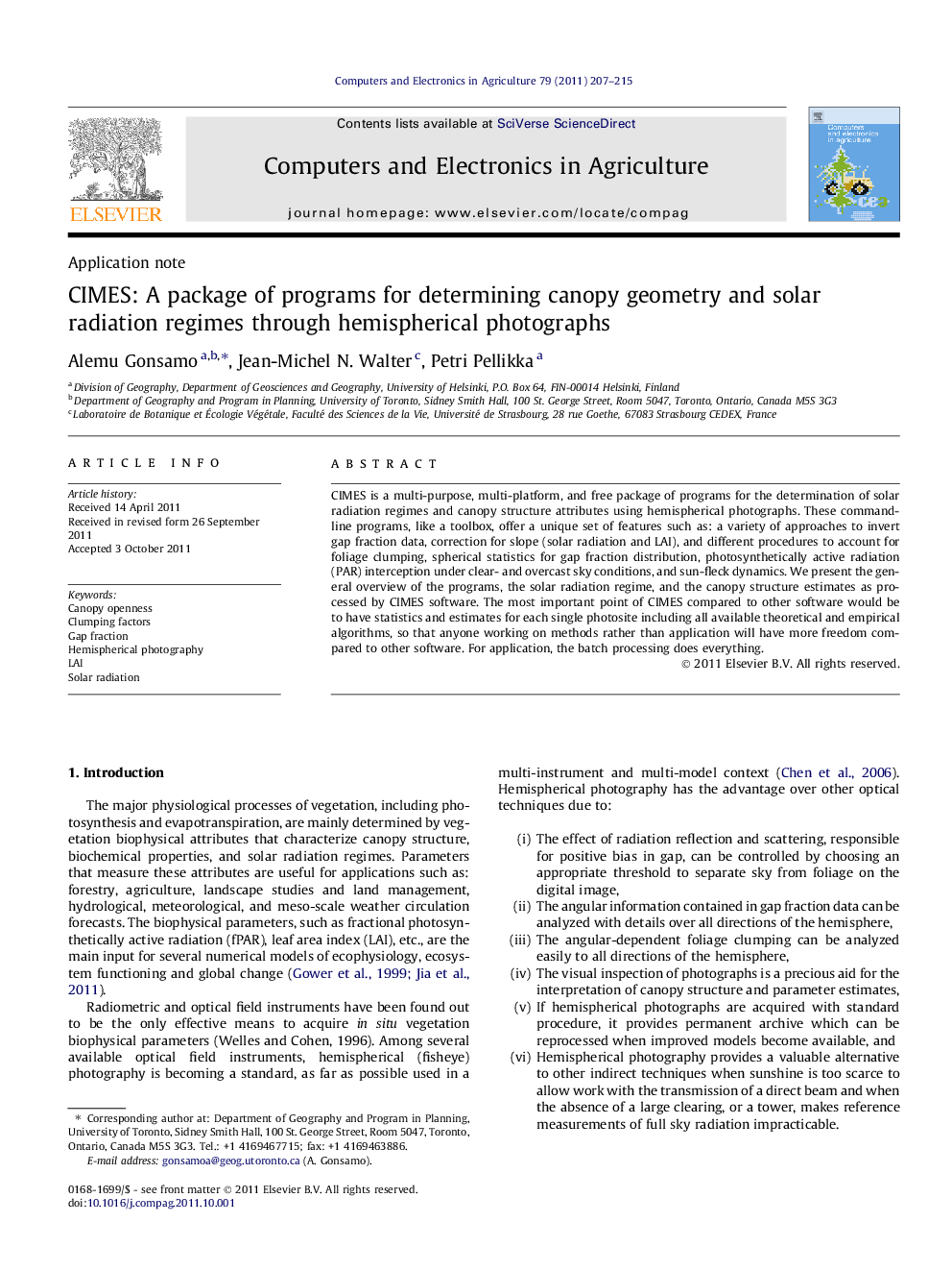 CIMES: A package of programs for determining canopy geometry and solar radiation regimes through hemispherical photographs