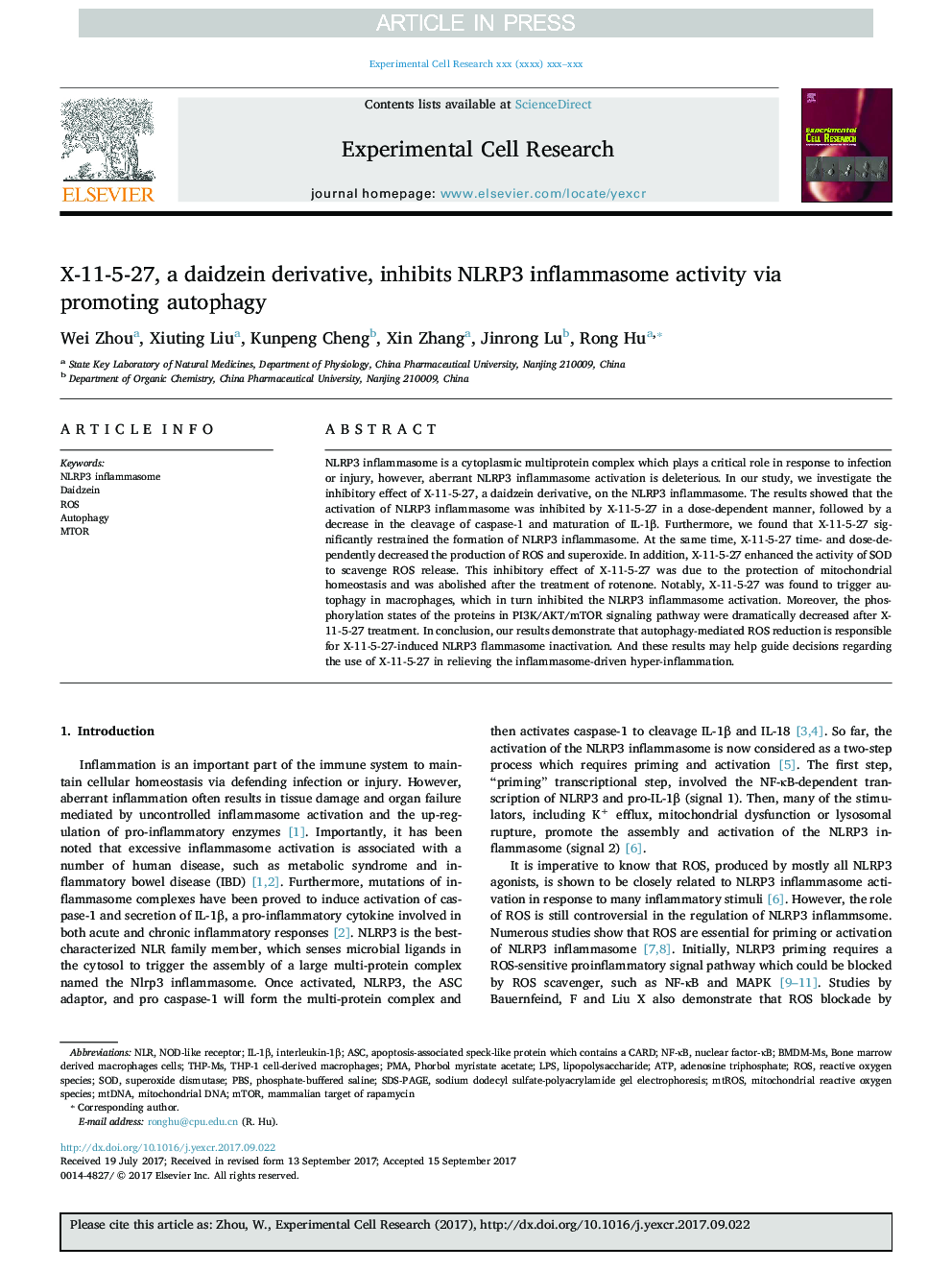 X-11-5-27, a daidzein derivative, inhibits NLRP3 inflammasome activity via promoting autophagy