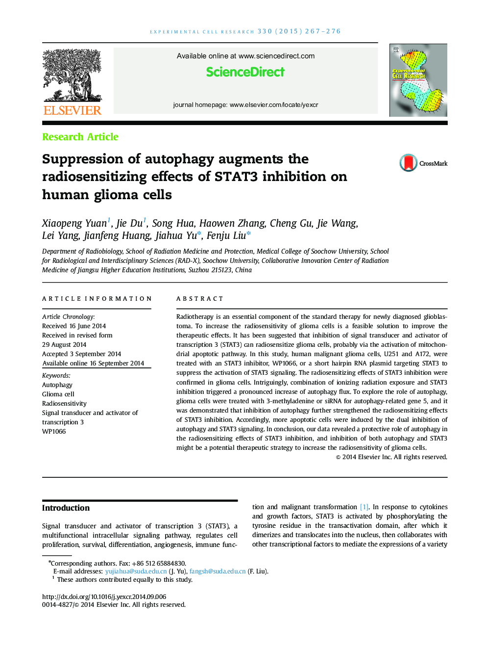 Suppression of autophagy augments the radiosensitizing effects of STAT3 inhibition on human glioma cells