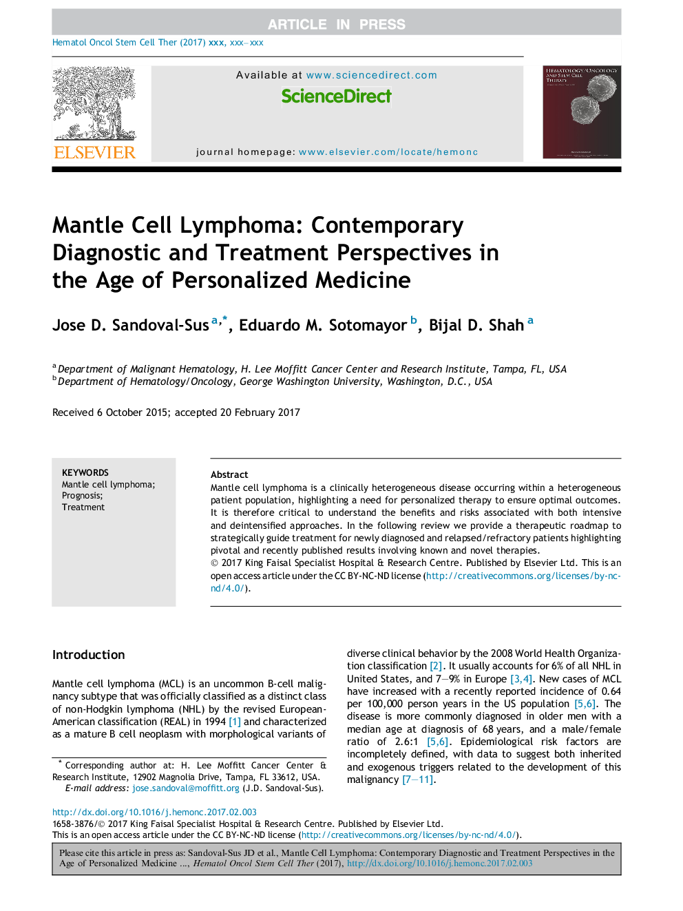 Mantle Cell Lymphoma: Contemporary Diagnostic and Treatment Perspectives in the Age of Personalized Medicine