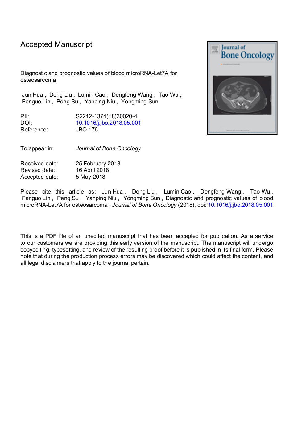 Diagnostic and prognostic values of blood microRNA-Let7A for osteosarcoma