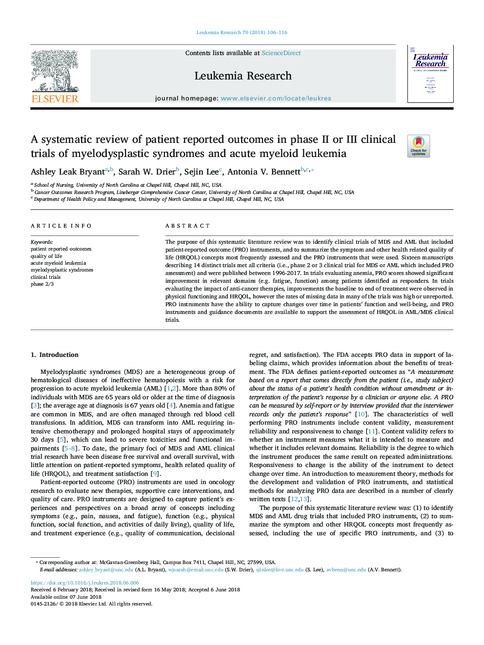 A systematic review of patient reported outcomes in phase II or III clinical trials of myelodysplastic syndromes and acute myeloid leukemia