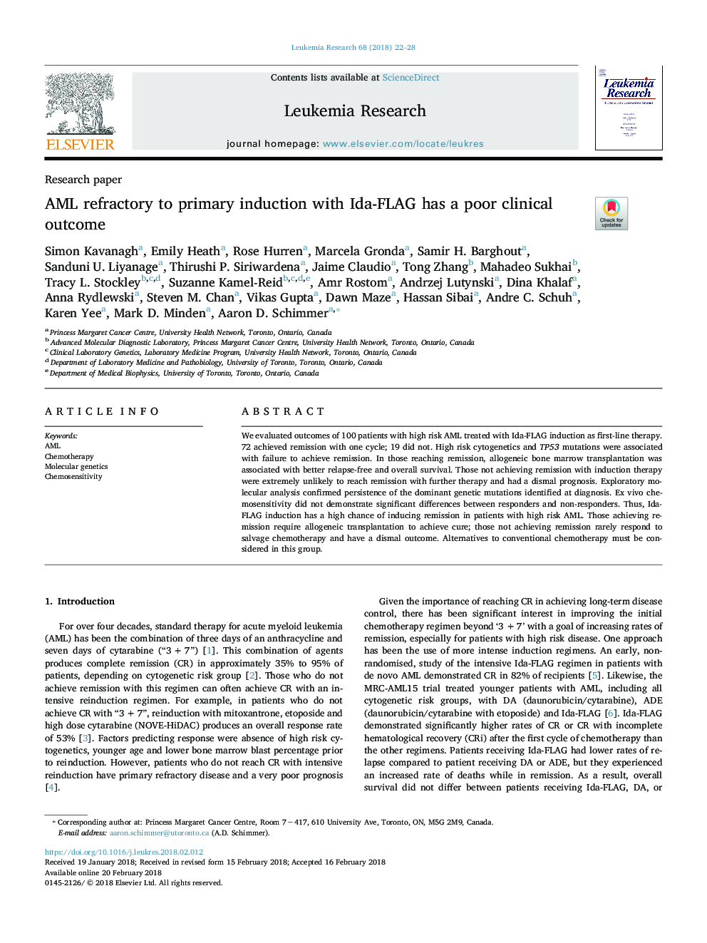 AML refractory to primary induction with Ida-FLAG has a poor clinical outcome