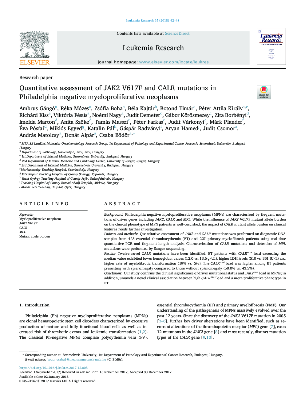 Quantitative assessment of JAK2 V617F and CALR mutations in Philadelphia negative myeloproliferative neoplasms