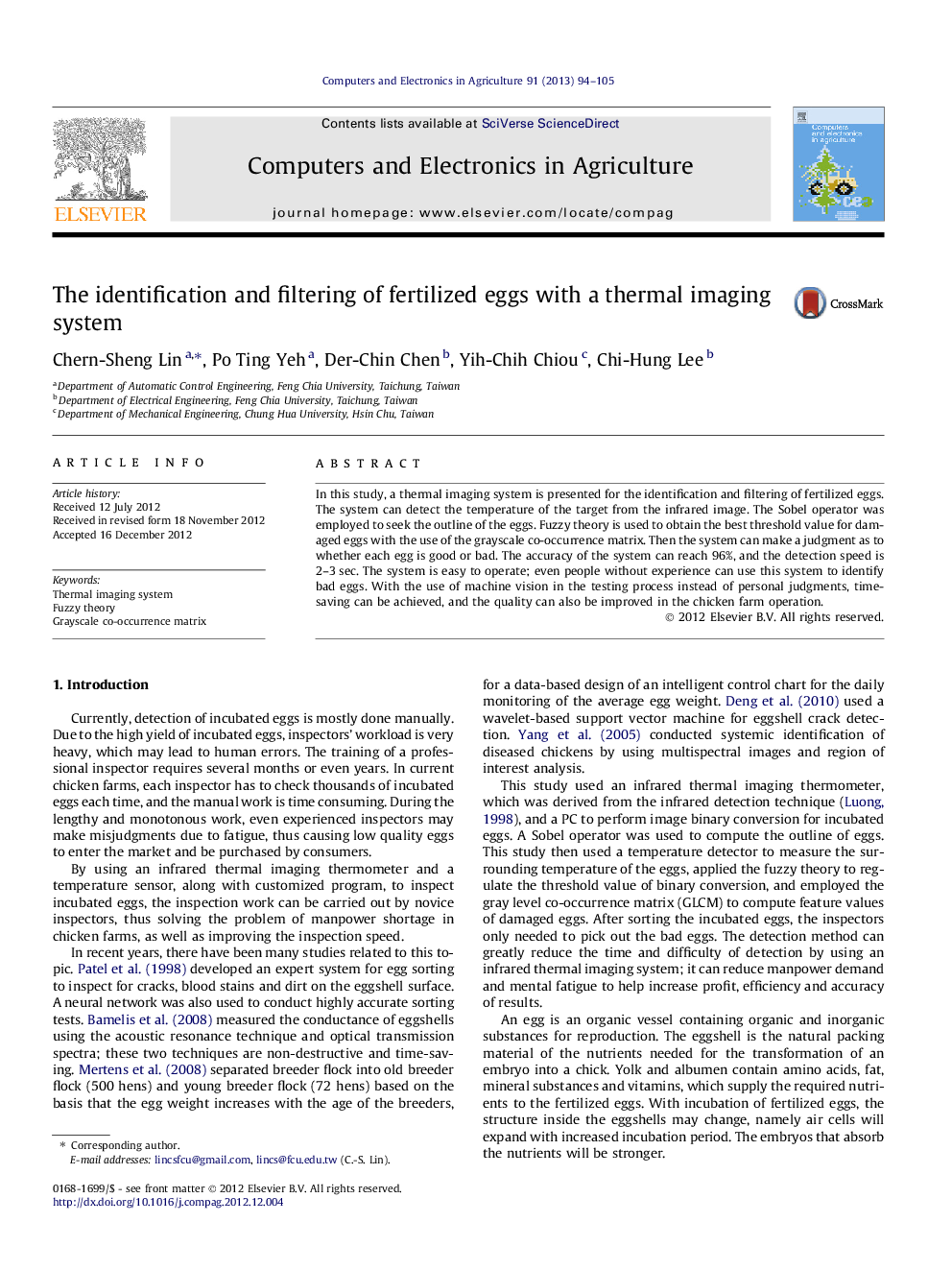 The identification and filtering of fertilized eggs with a thermal imaging system