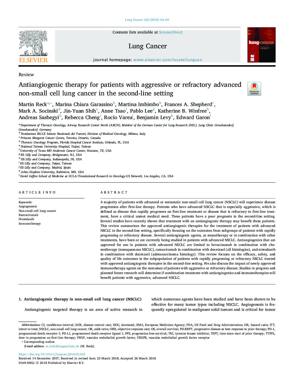 Antiangiogenic therapy for patients with aggressive or refractory advanced non-small cell lung cancer in the second-line setting