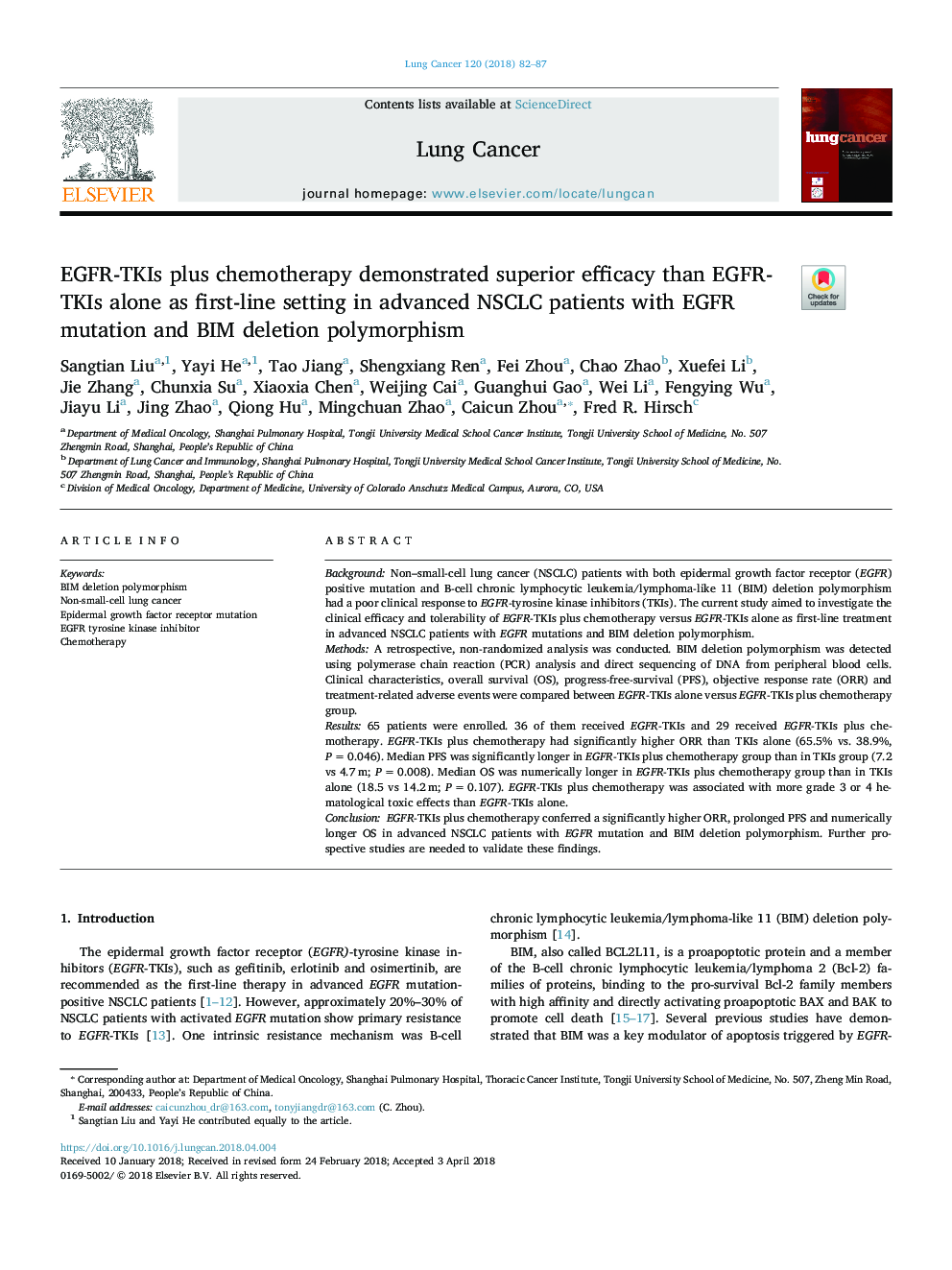 EGFR-TKIs plus chemotherapy demonstrated superior efficacy than EGFR-TKIs alone as first-line setting in advanced NSCLC patients with EGFR mutation and BIM deletion polymorphism