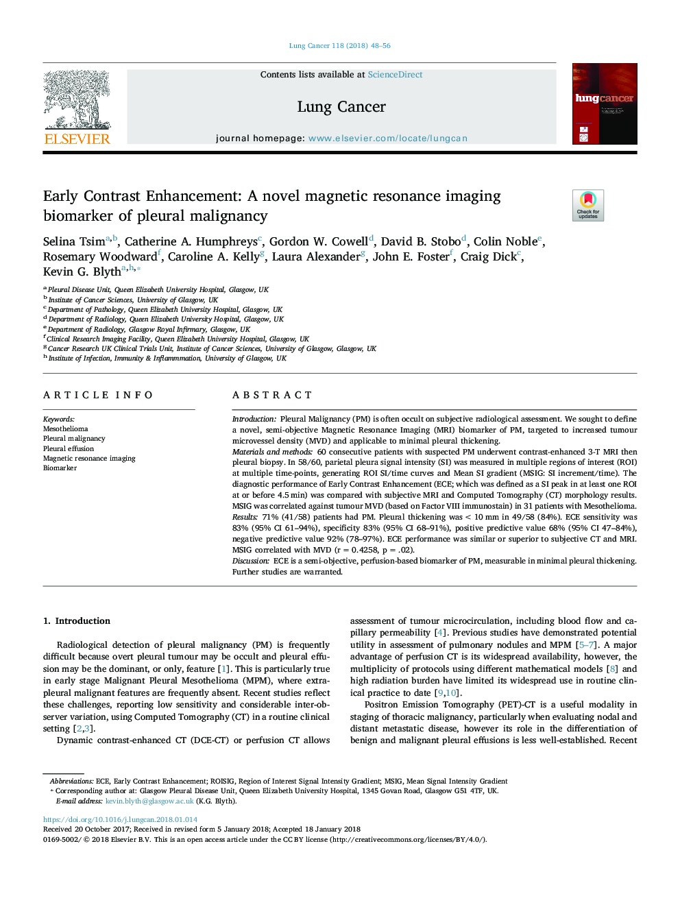 Early Contrast Enhancement: A novel magnetic resonance imaging biomarker of pleural malignancy