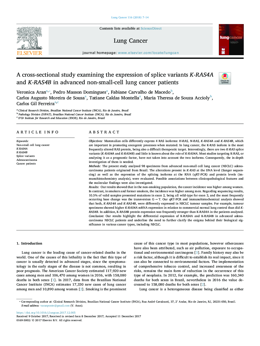 A cross-sectional study examining the expression of splice variants K-RAS4A and K-RAS4B in advanced non-small-cell lung cancer patients